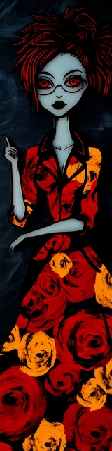 Free teacher bookmark featuring a lady pointing upward in red and blue tones